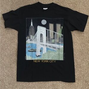 Vintage 80s New York Art Twin Towers Single Stitch TShirt Adult Size Large Hanes